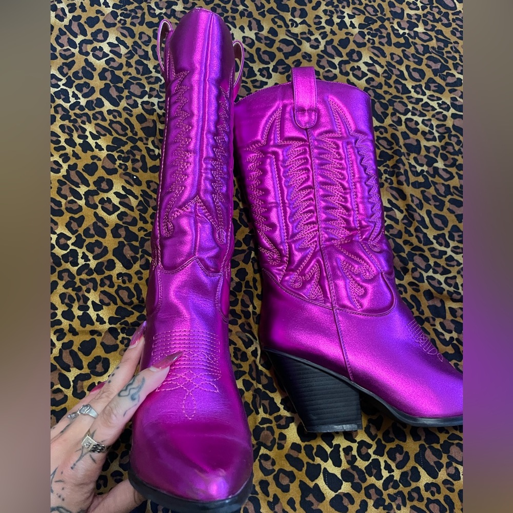Pink metallic cowboy boots